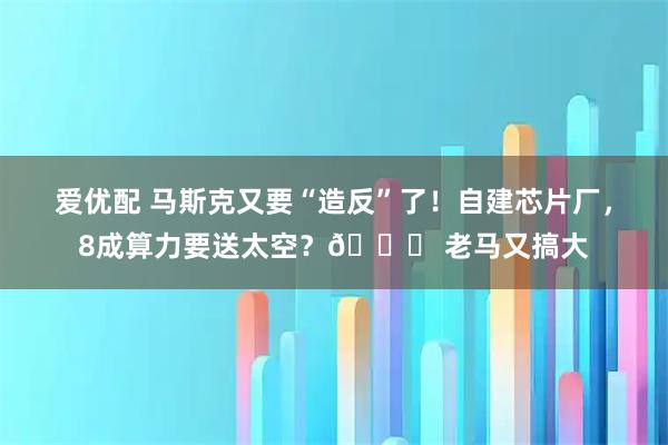 爱优配 马斯克又要“造反”了！自建芯片厂，8成算力要送太空？🚀 老马又搞大